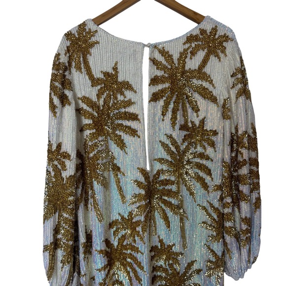 NWOT Retrofête Grace Dress White With Gold Palm Sequin Size XS - Picture 8 of 13